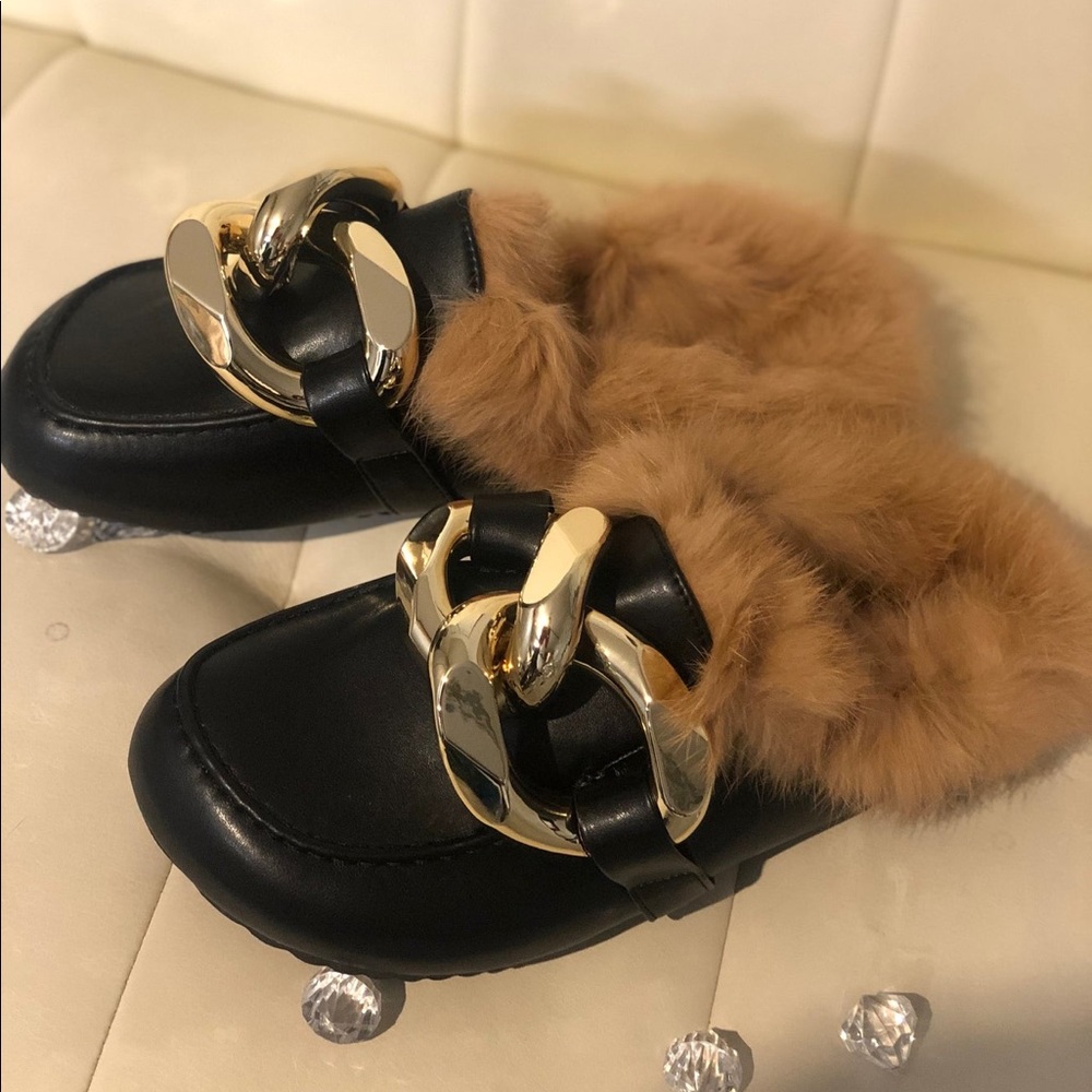 Furry Chunky Chain Mules